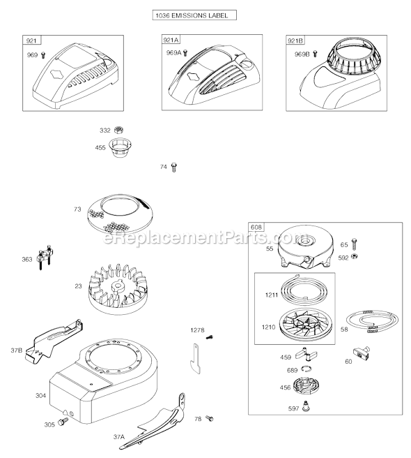 Page F Diagram and Parts List for 10E900SERIES  Briggs and Stratton Engine